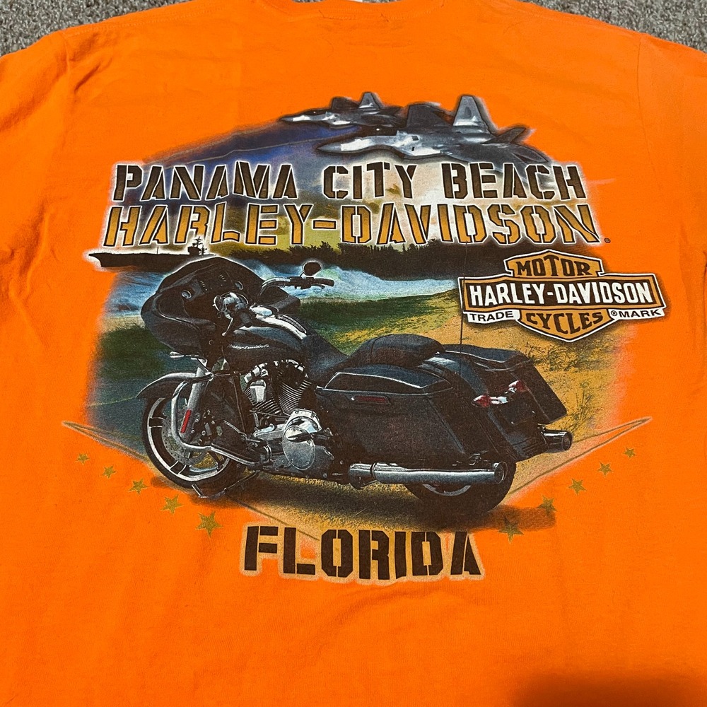 Harley-Davidson Panama City Beach Florida Orange Graphic Tee Mens Medium 2016